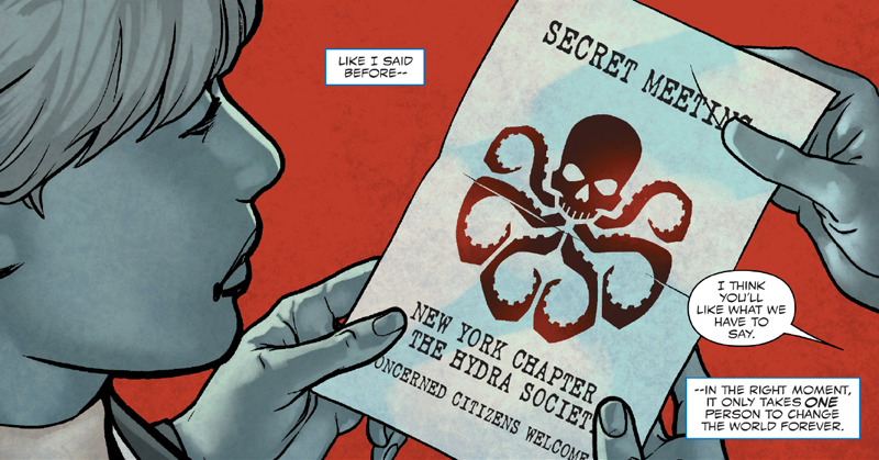 Admittedly, I do love the thought of a pamphlet emblazoned with something as blatantly evil as the Hydra emblem ending with “Concerned Citizens Welcome”.
